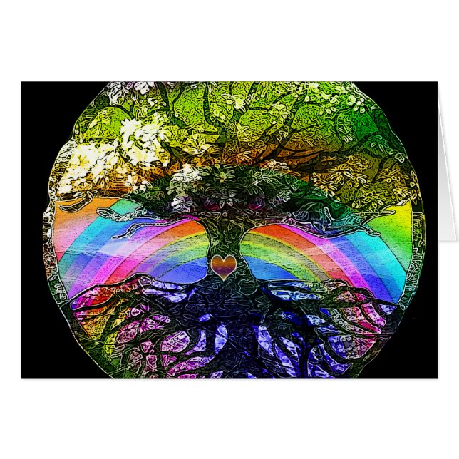 Baum des Lebens mit Regenbogen-Herzen (Vorderseite (Horizontal))