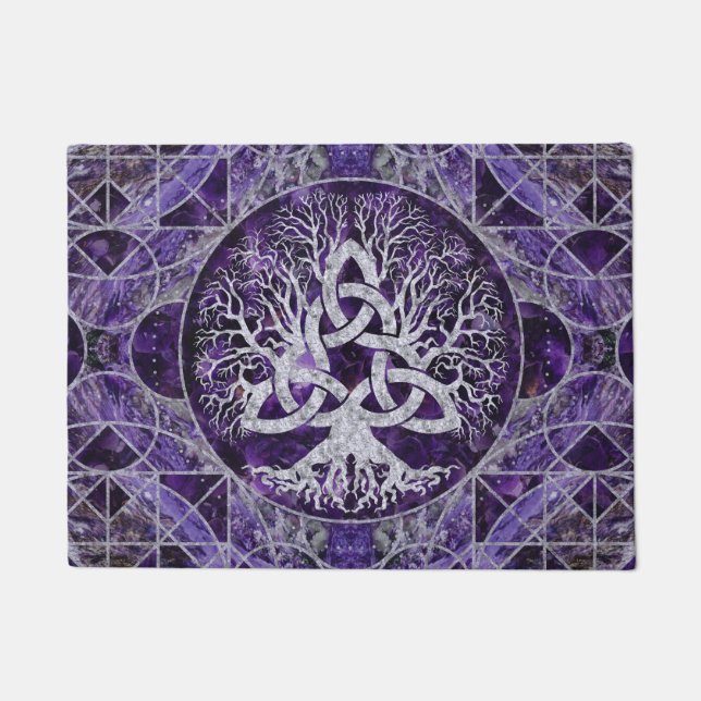 Baum des Lebens mit Triquetra Amethyst und Silber Fußmatte (Vorderseite)