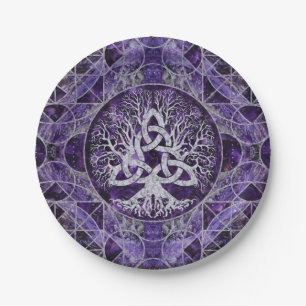 Baum des Lebens mit Triquetra Amethyst und Silber Pappteller