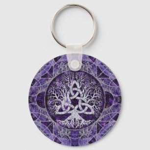 Baum des Lebens mit Triquetra Amethyst und Silber Schlüsselanhänger