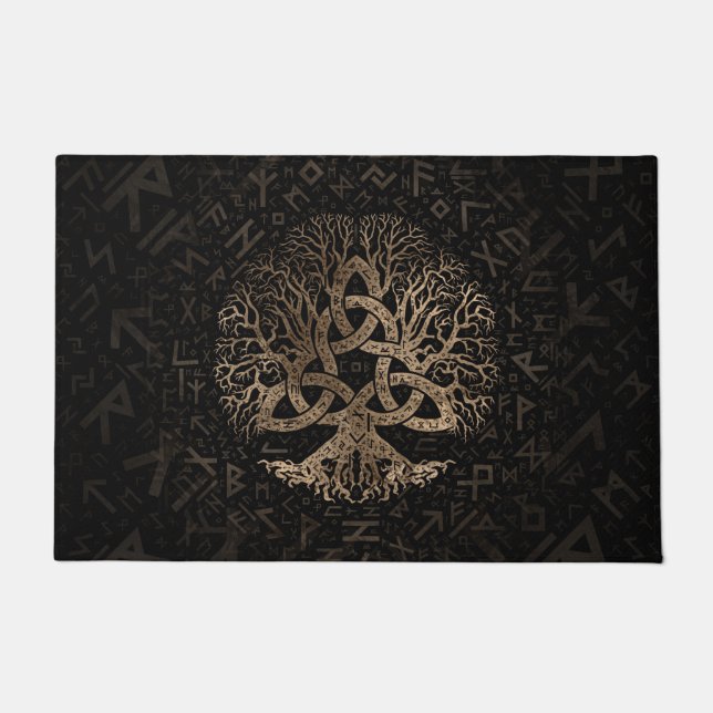 Baum des Lebens mit Triquetra auf Futhark Muster Fußmatte (Vorderseite)