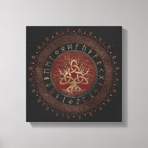 Baum des Lebens mit Triquetra schwarzem rotem Leinwanddruck