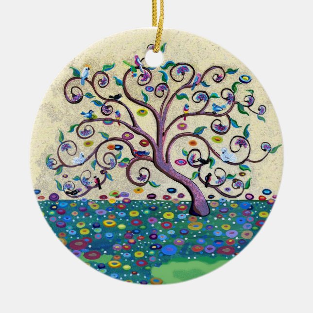 Baum des Lebens mit Vögeln Keramikornament (Vorne)