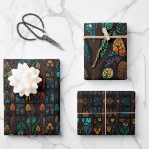 Baum des Lebens mit weit verbreiteten bunten Zweig Geschenkpapier Set