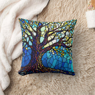Baum des Lebens Mosaik aus zersplittertem Glas Kissen