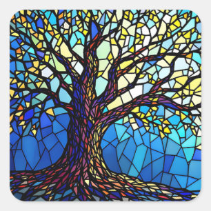 Baum des Lebens Mosaik aus zersplittertem Glas Quadratischer Aufkleber