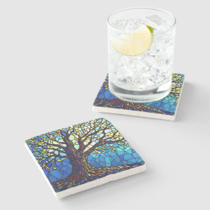 Baum des Lebens Mosaik aus zersplittertem Glas Steinuntersetzer