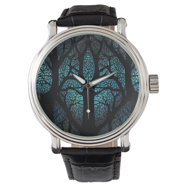Baum des Lebens - Mosaik des Mystischen Waldes Armbanduhr (Vorderseite)