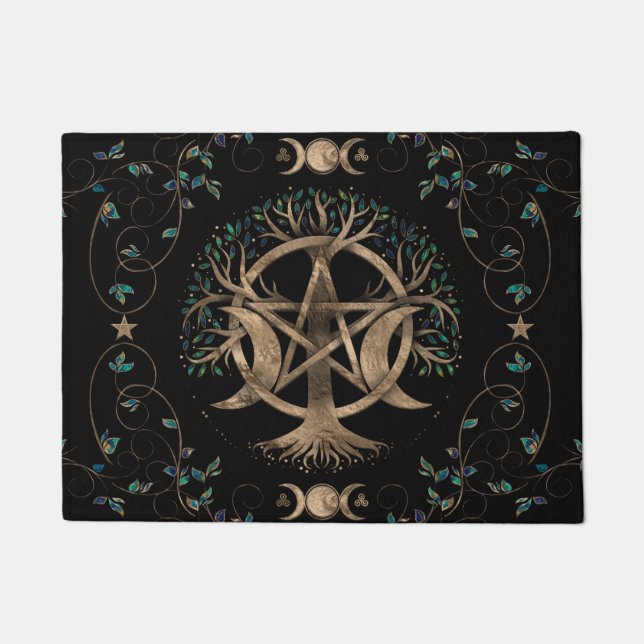 Baum des Lebens Pentagram Mond Ornament Fußmatte (Vorderseite)