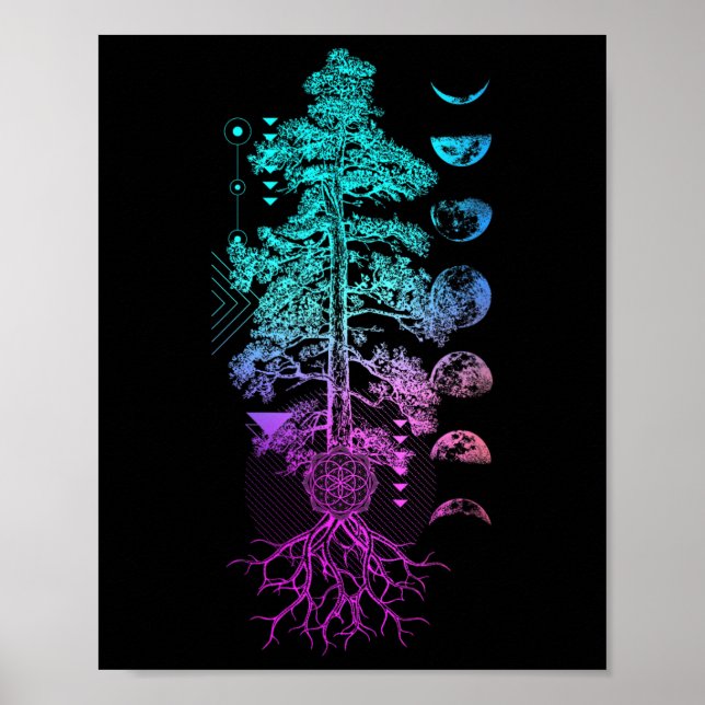 Baum des Lebens Phasen des Mondes Yoga Chakra Gesc Poster (Vorne)