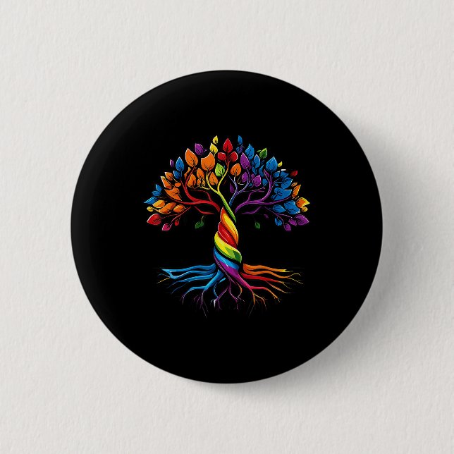Baum des Lebens Rainbow Lgbt Gay Lesbian Pride Fla Button (Vorderseite)