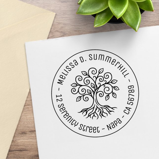 Baum des Lebens runde Adresse Gummistempel (Von Creator hochgeladen)