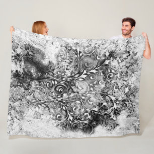 Baum des Lebens - Spiralen Blätter Grunge Stil 1 Fleecedecke