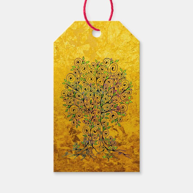 Baum des Lebens - Spiralen Blätter Obst 1 Geschenkanhänger (Vorderseite)