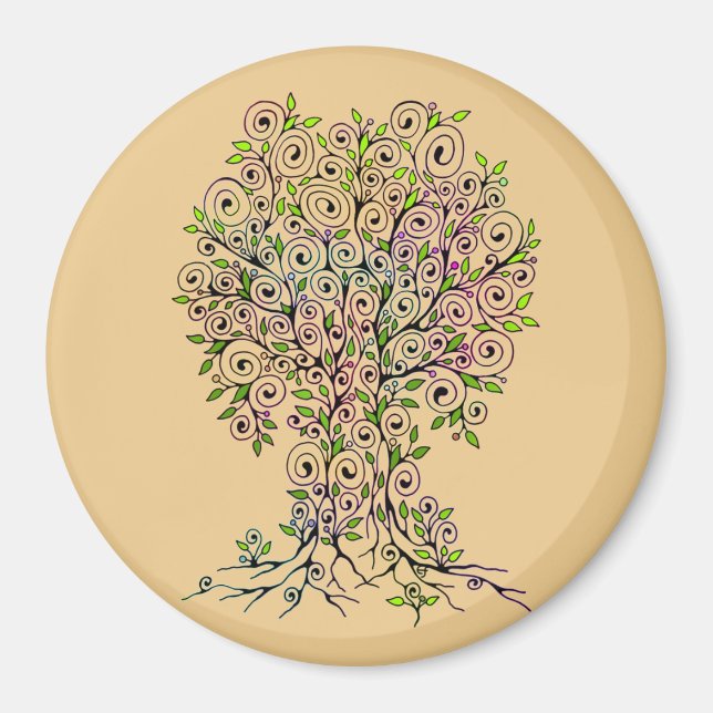 Baum des Lebens - Spiralen Blätter Obst 1 Magnet (Vorne)