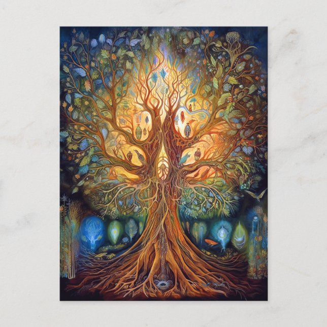 Baum des Lebens surreale Natur Kunst Postkarte (Vorderseite)