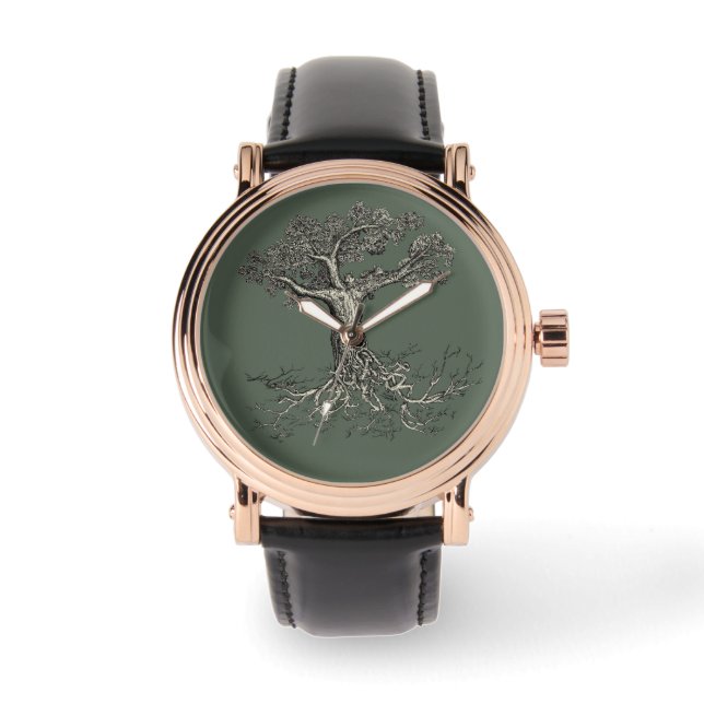 Baum des Lebens: Tinte und Salbei Armbanduhr (Vorderseite)