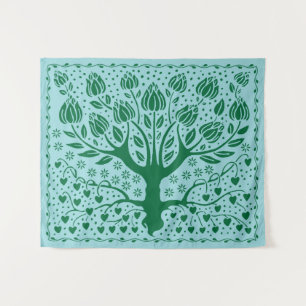 Baum des Lebens Vintage Boho Nouveau mit Herzen Wandteppich