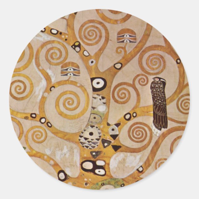 Baum des Lebens von Gustav Klimt, stilisiert Jugen Runder Aufkleber (Vorderseite)