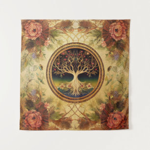 Baum des Lebens von Kedoki Rose Goldstickerei Wandteppich