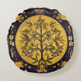 Baum des Lebens von Kedoki schwarzes Gold Stickere Rundes Kissen