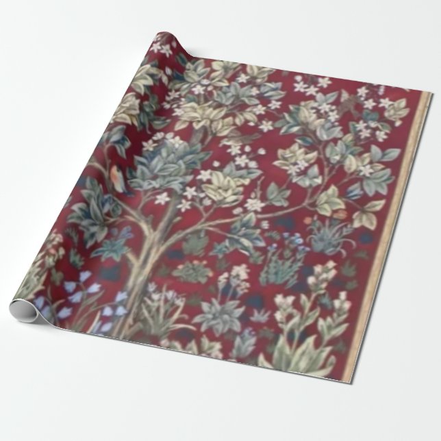 Baum des Lebens William Morris Rot Geschenkpapier (Ungerollt)