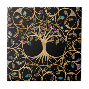 Baum des Lebens - Yggdrasil - farbenfrohe Blätter Fliese
