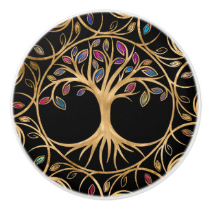 Baum des Lebens - Yggdrasil - farbenfrohe Blätter Keramikknauf