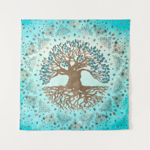 Baum des Lebens - Yggdrasil - Gentle blue Wandteppich