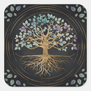 Baum des Lebens - Yggdrasil - Gold u. malte Quadratischer Aufkleber