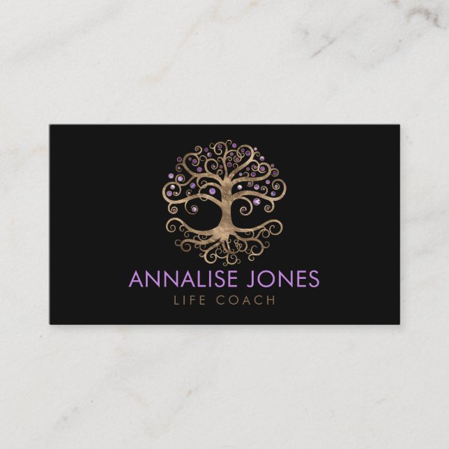 Baum des Lebens - Yggdrasil - Gold und Amethyst Visitenkarte (Vorderseite)