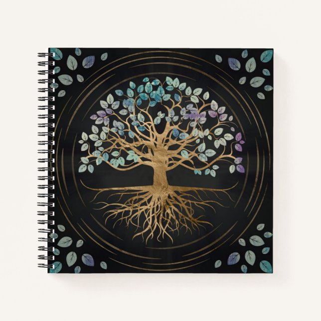 Baum des Lebens - Yggdrasil - Gold und Gemälde Notizbuch (Vorderseite)