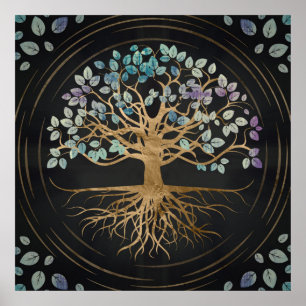 Baum des Lebens - Yggdrasil - Gold und Gemälde Poster