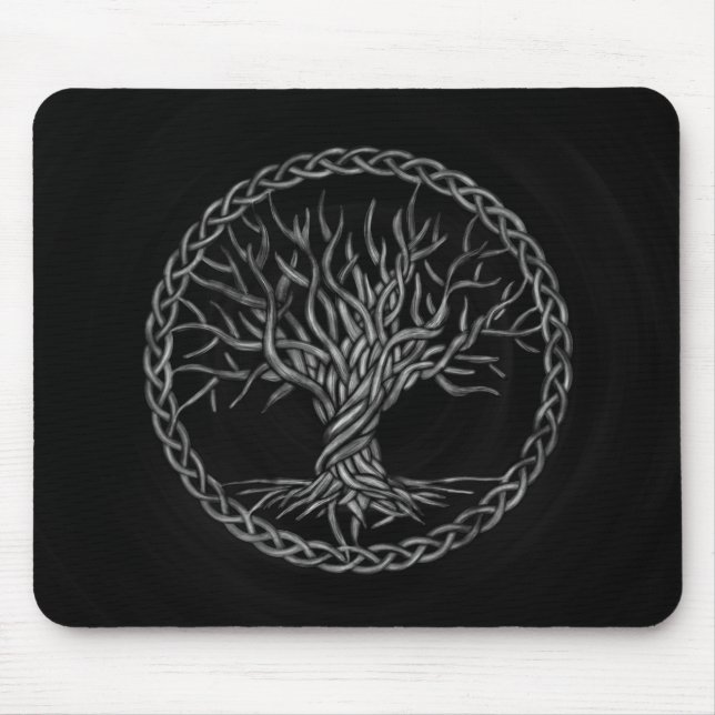 Baum des Lebens - Yggdrasil - Grayscale Mousepad (Vorne)