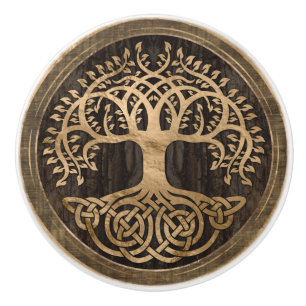 Baum des Lebens - Yggdrasil - Holzbarsch und Gold Keramikknauf