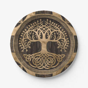 Baum des Lebens - Yggdrasil - Holzbarsch und Gold Pappteller