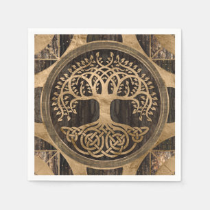 Baum des Lebens - Yggdrasil - Holzbarsche und Gold Serviette