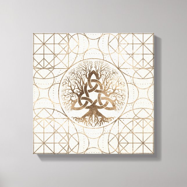 Baum des Lebens - Yggdrasil mit Gold von Triquetra Leinwanddruck (Vorderseite)