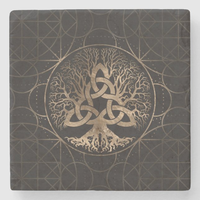 Baum des Lebens - Yggdrasil mit Triquetra Steinuntersetzer (Vorderseite)