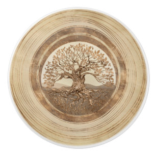 Baum des Lebens - Yggdrasil Pastel Gold Keramikknauf