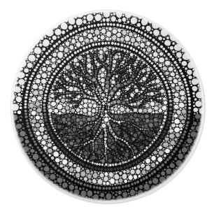 Baum des Lebens - Yggdrasil- Punkt-KunstGrayscale Keramikknauf