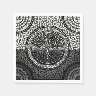 Baum des Lebens - Yggdrasil- Punkt-KunstGrayscale Serviette