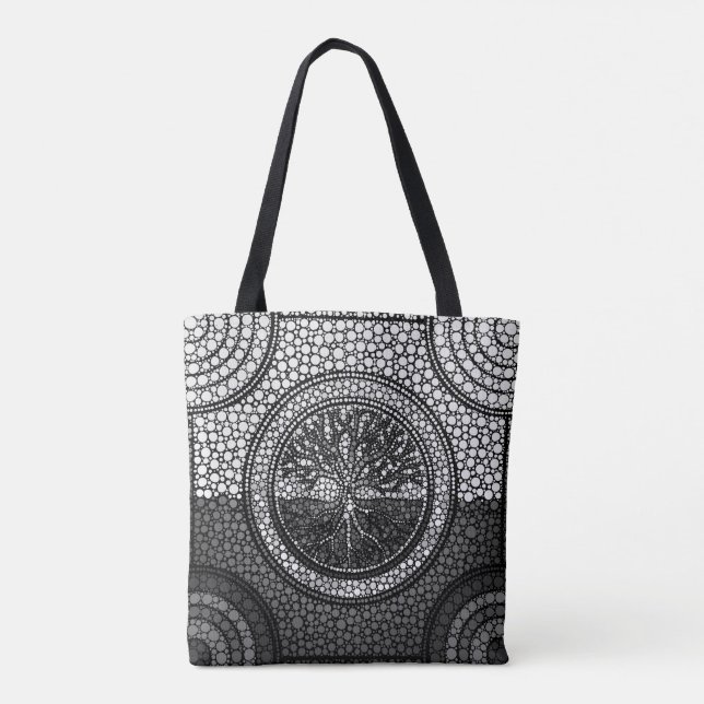 Baum des Lebens - Yggdrasil- Punkt-KunstGrayscale Tasche (Rückseite)