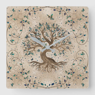 Baum des Lebens - Yggdrasil Quadratische Wanduhr