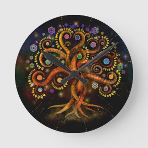 Baum des Lebens - Yggdrasil - Rainbow Swirl Runde Wanduhr