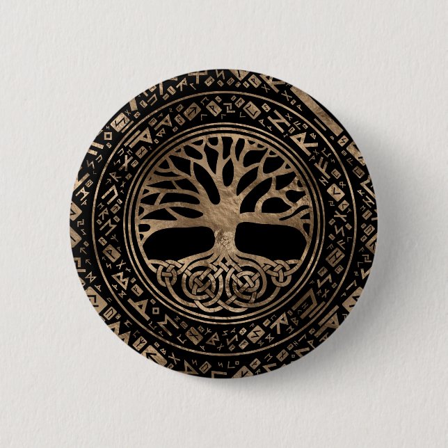 Baum des Lebens - Yggdrasil-Runenmuster Button (Vorderseite)