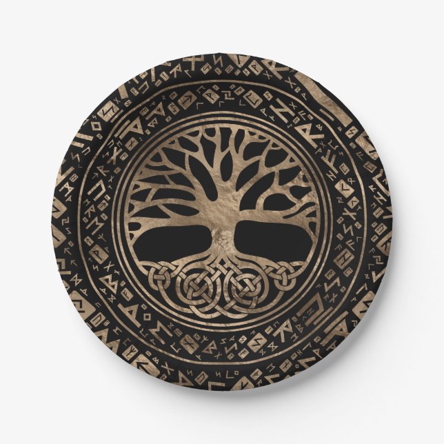 Baum des Lebens - Yggdrasil-Runenmuster Pappteller (Vorderseite)