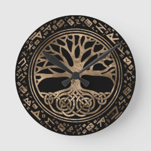 Baum des Lebens - Yggdrasil-Runenmuster Runde Wanduhr