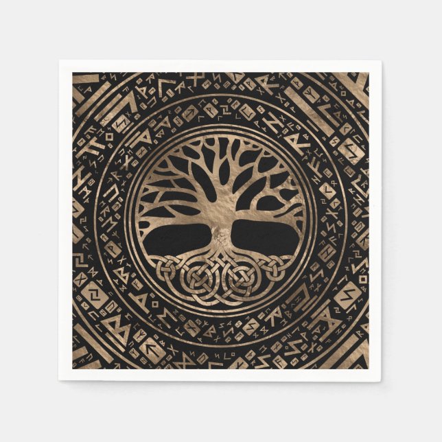 Baum des Lebens - Yggdrasil Runic Pattern Serviette (Vorderseite)
