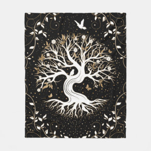 Baum des Lebens - Yggdrasil - Schwarz-weiß und Go Fleecedecke